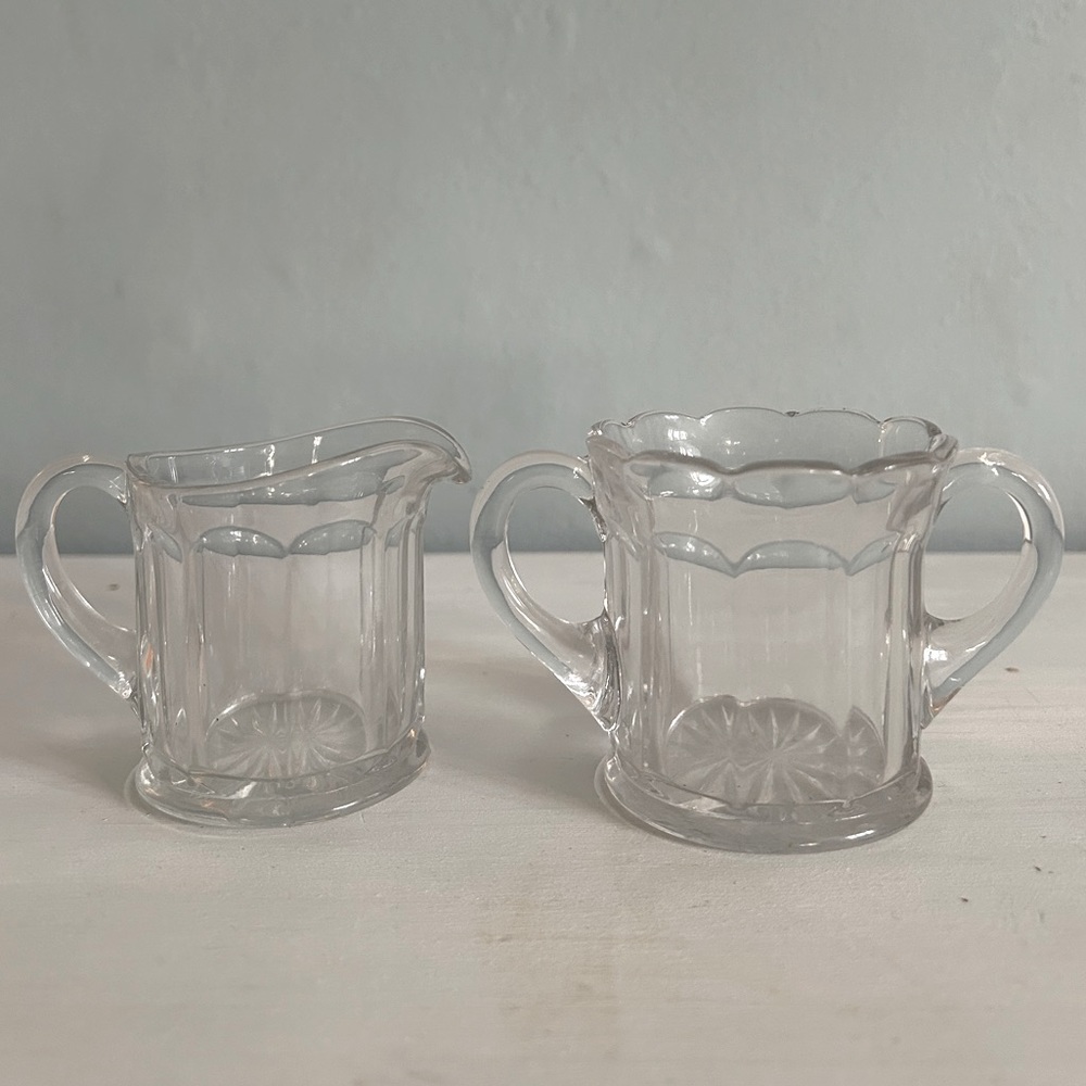 Retro cream and sugar bowl set glass